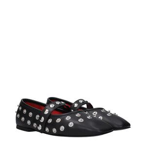 Schwarze Leder-Ballett-Flats
