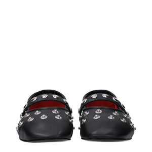 Schwarze Leder-Ballett-Flats