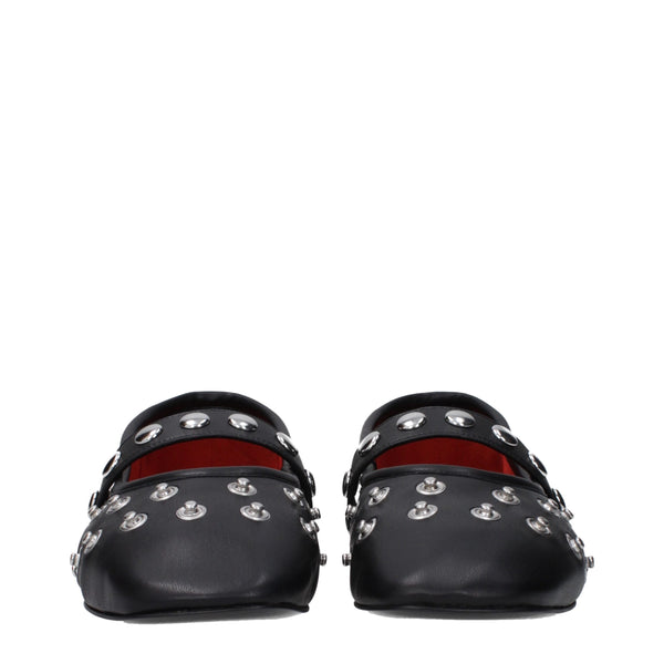 Schwarze Leder-Ballett-Flats