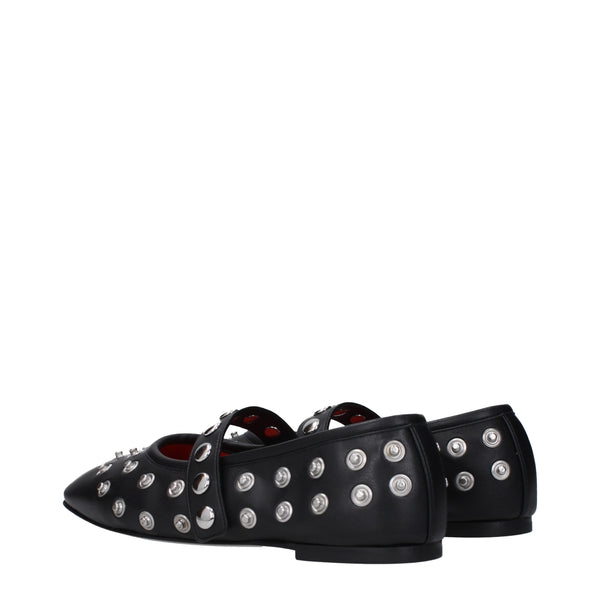 Schwarze Leder-Ballett-Flats