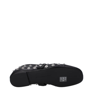 Schwarze Leder-Ballett-Flats