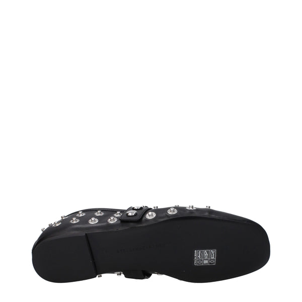 Schwarze Leder-Ballett-Flats