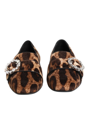 Braun Leopard Print Kristalle Loafers Flats Schuhe