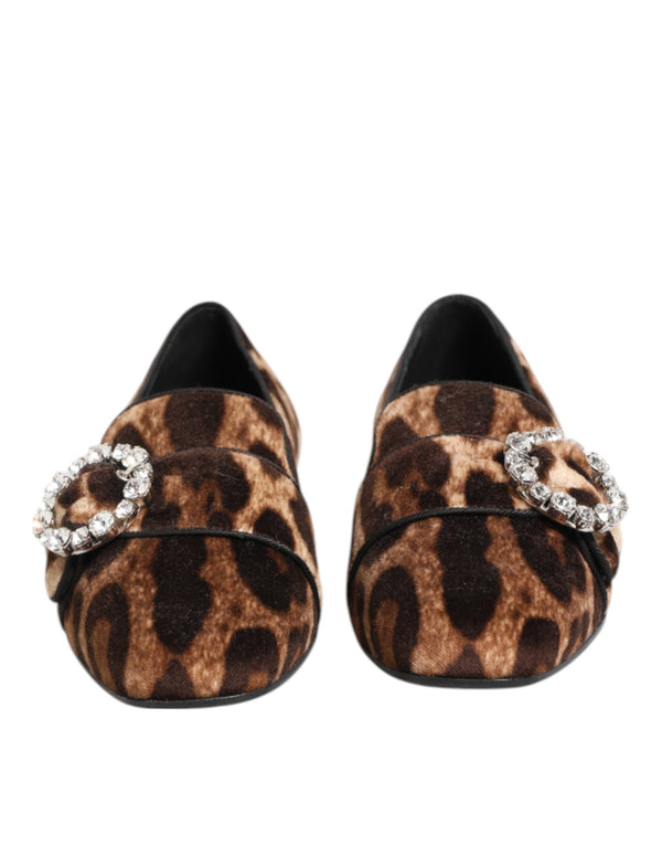 Braun Leopard Print Kristalle Loafers Flats Schuhe
