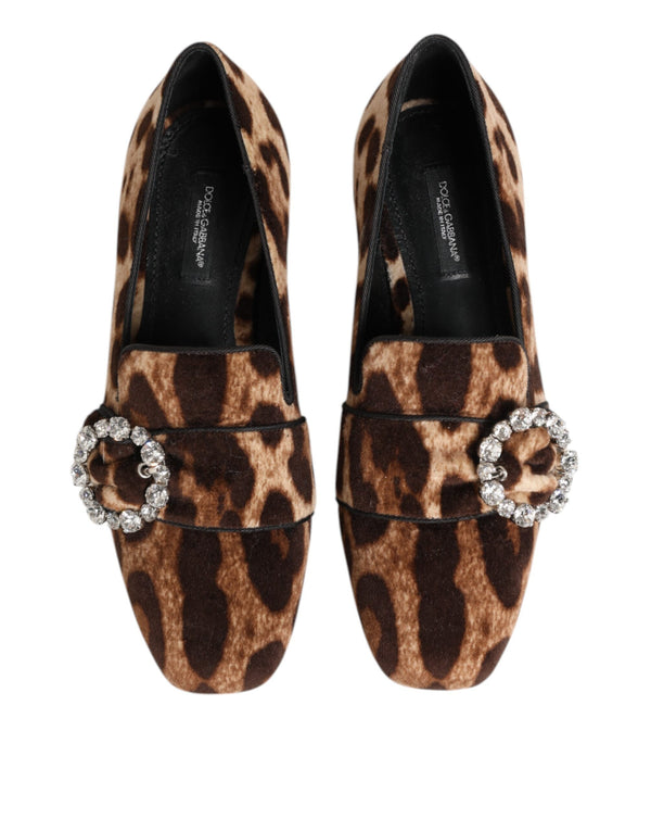 Braun Leopard Print Kristalle Loafers Flats Schuhe