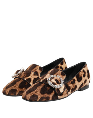 Braun Leopard Print Kristalle Loafers Flats Schuhe