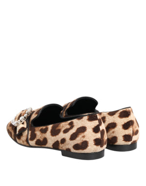 Braun Leopard Print Kristalle Loafers Flats Schuhe