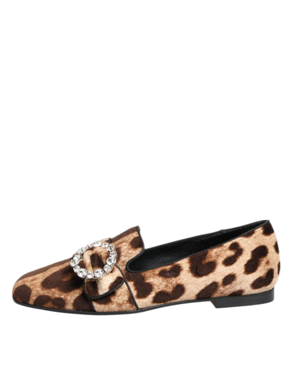Braun Leopard Print Kristalle Loafers Flats Schuhe
