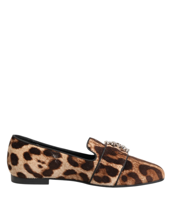 Braun Leopard Print Kristalle Loafers Flats Schuhe