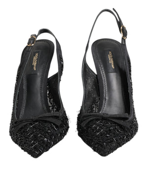 Schwarz Tüll Ricamo Heels Slingbacks Schuhe