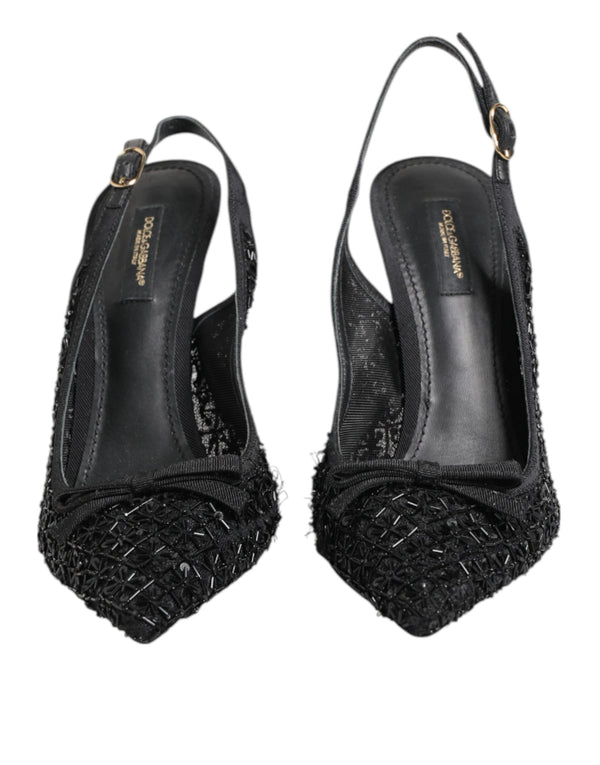 Schwarz Tüll Ricamo Heels Slingbacks Schuhe