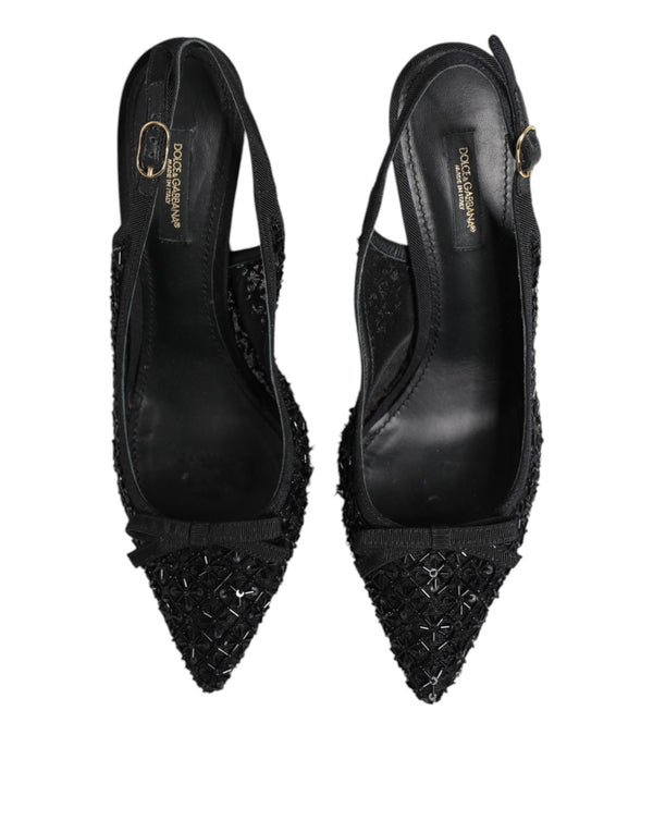 Schwarz Tüll Ricamo Heels Slingbacks Schuhe