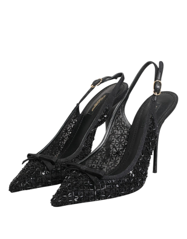 Schwarz Tüll Ricamo Heels Slingbacks Schuhe