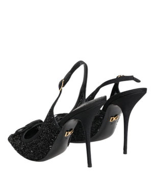 Schwarz Tüll Ricamo Heels Slingbacks Schuhe