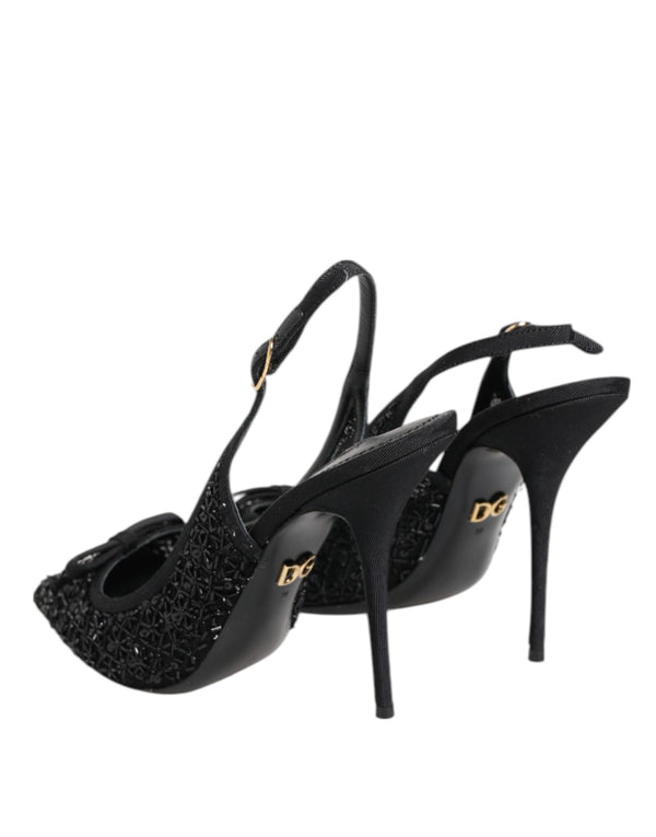 Schwarz Tüll Ricamo Heels Slingbacks Schuhe
