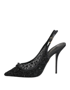 Schwarz Tüll Ricamo Heels Slingbacks Schuhe