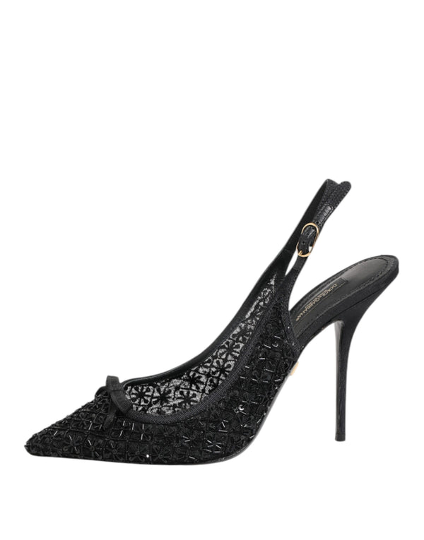 Schwarz Tüll Ricamo Heels Slingbacks Schuhe