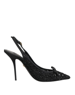 Schwarz Tüll Ricamo Heels Slingbacks Schuhe
