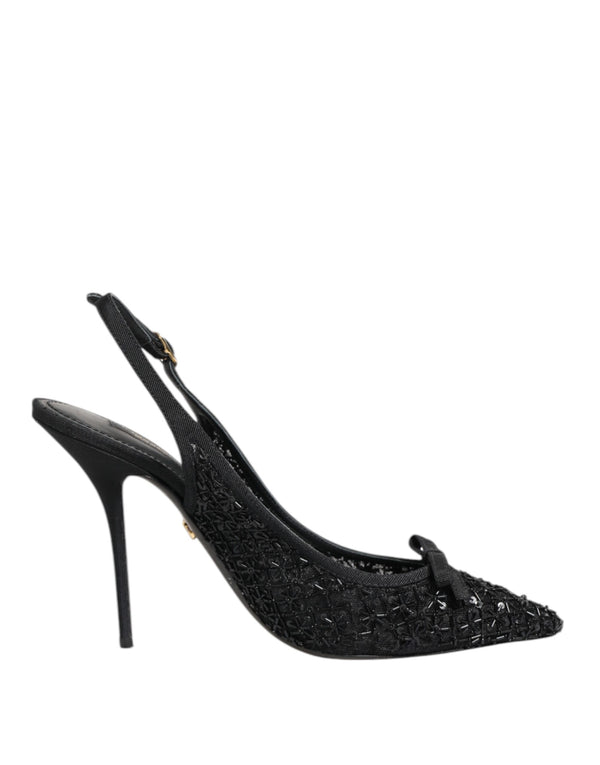 Schwarz Tüll Ricamo Heels Slingbacks Schuhe