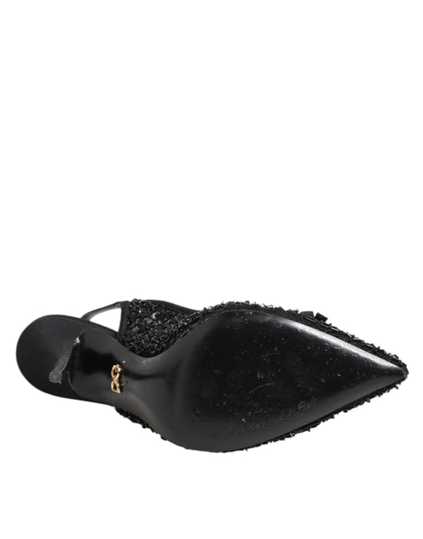 Schwarz Tüll Ricamo Heels Slingbacks Schuhe