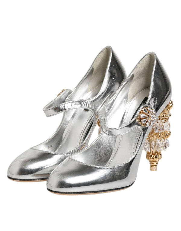 Silber Kronleuchter gemeißelt Ferse Mary Jane Pumpe Schuhe