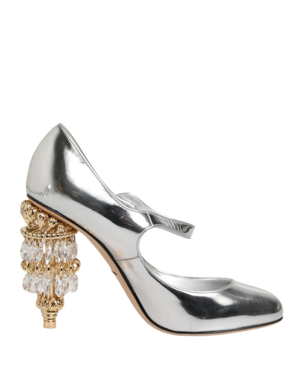 Silber Kronleuchter gemeißelt Ferse Mary Jane Pumpe Schuhe
