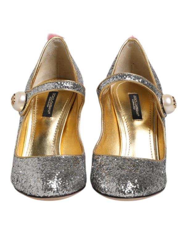 Silber Glitzer Nerz Pelz VALLY Pumps Schuhe
