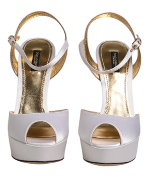 Weiß Satin Plateau Heels Sandalen Schuhe