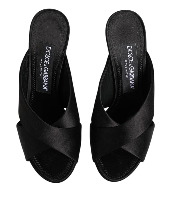Schwarzes Logo KEIRA Satin Slides Sandalen Schuhe
