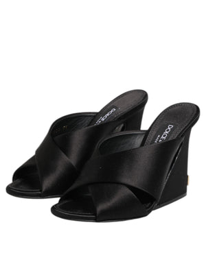Schwarzes Logo KEIRA Satin Slides Sandalen Schuhe