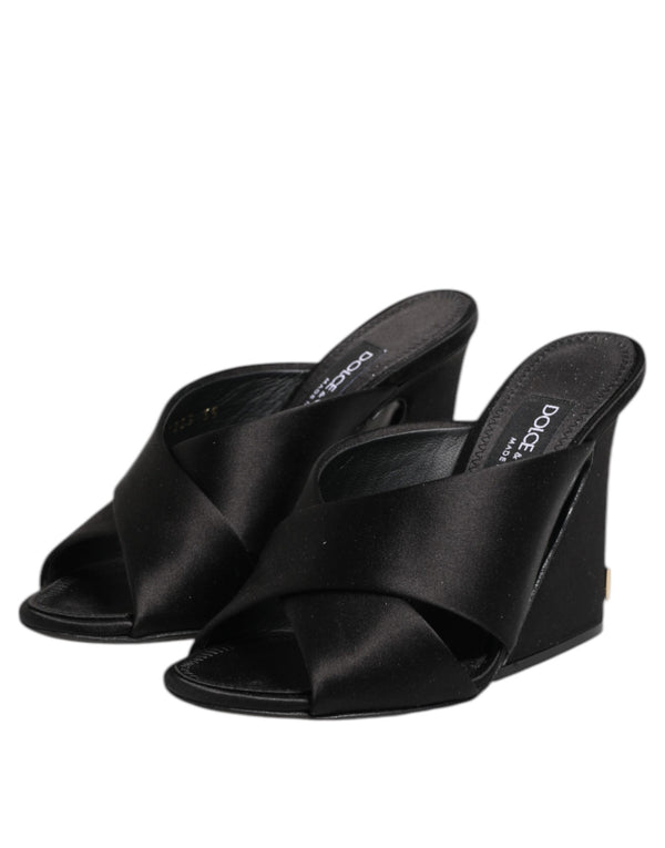 Schwarzes Logo KEIRA Satin Slides Sandalen Schuhe