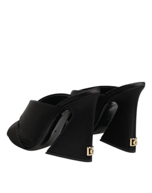 Schwarzes Logo KEIRA Satin Slides Sandalen Schuhe