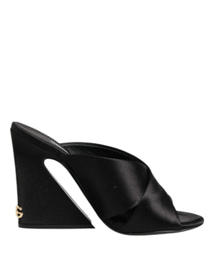 Schwarzes Logo KEIRA Satin Slides Sandalen Schuhe