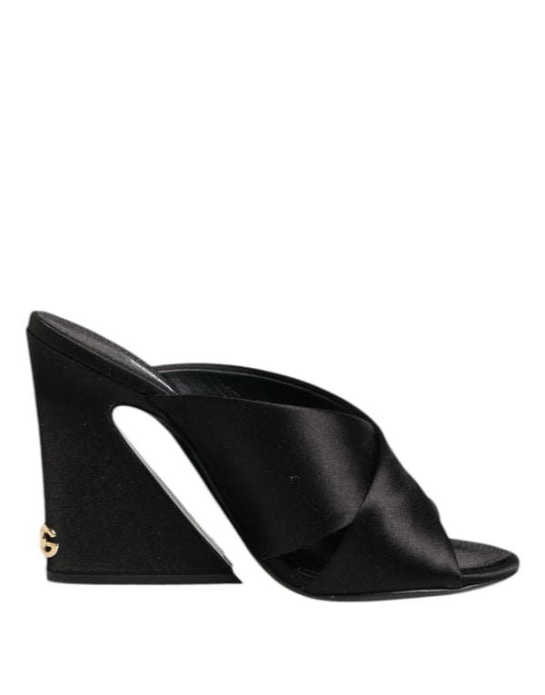 Schwarzes Logo KEIRA Satin Slides Sandalen Schuhe