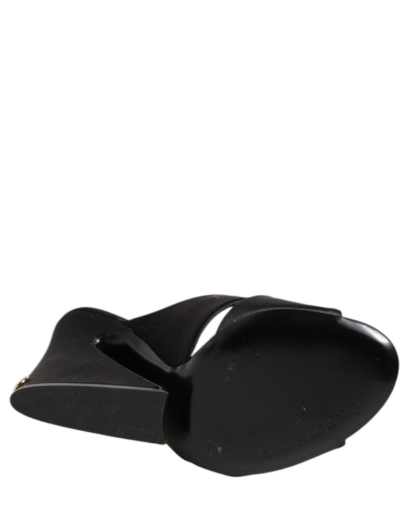 Schwarzes Logo KEIRA Satin Slides Sandalen Schuhe
