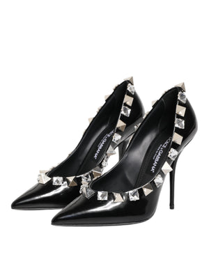 Schwarz Kristalle Nieten Stiletto Pumps Schuhe