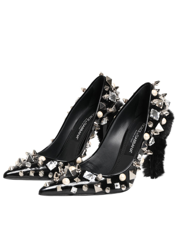 Schwarz Kristalle Nieten Stiletto Pumps Schuhe