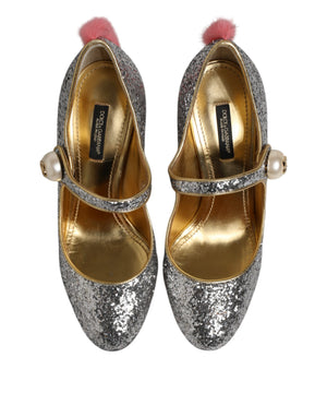 Silber Glitzer Nerz Pelz VALLY Pump Schuhe