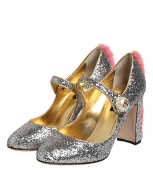 Silber Glitzer Nerz Pelz VALLY Pump Schuhe
