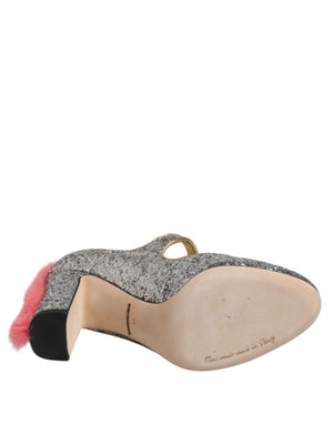 Silber Glitzer Nerz Pelz VALLY Pump Schuhe
