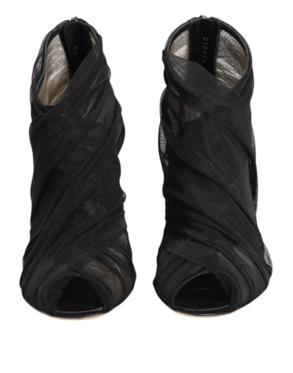 Schwarz Mesh Stiletto Heels Stiefelette Schuhe