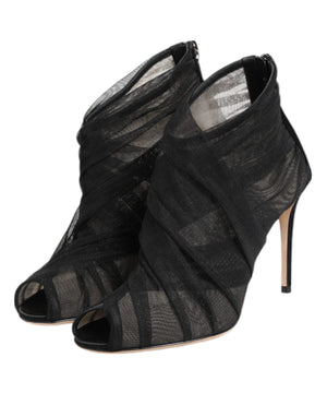 Schwarz Mesh Stiletto Heels Stiefelette Schuhe