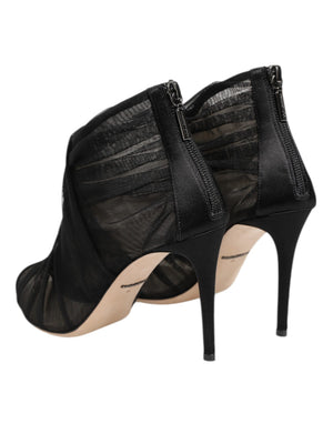 Schwarz Mesh Stiletto Heels Stiefelette Schuhe