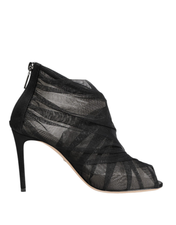 Schwarz Mesh Stiletto Heels Stiefelette Schuhe