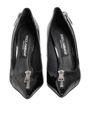 Schwarz Lackleder Reißverschluss Heels Pumps Schuhe