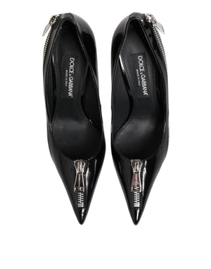Schwarz Lackleder Reißverschluss Heels Pumps Schuhe