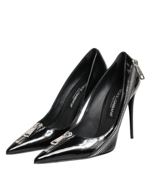 Schwarz Lackleder Reißverschluss Heels Pumps Schuhe