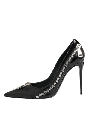 Schwarz Lackleder Reißverschluss Heels Pumps Schuhe