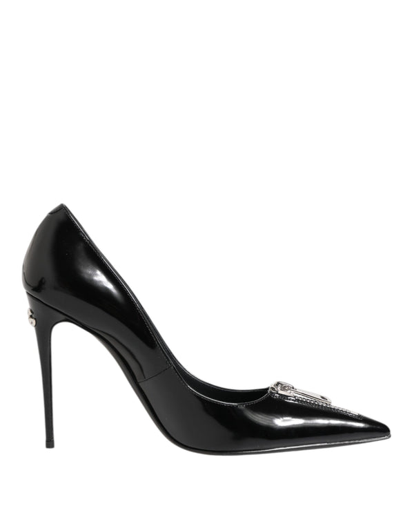 Schwarz Lackleder Reißverschluss Heels Pumps Schuhe