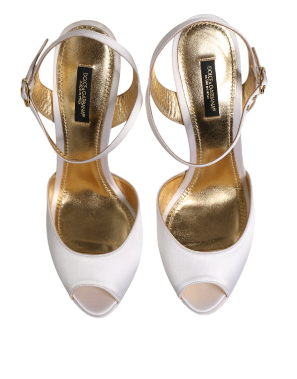 Weiß Satin Plateau Heels Sandalen Schuhe